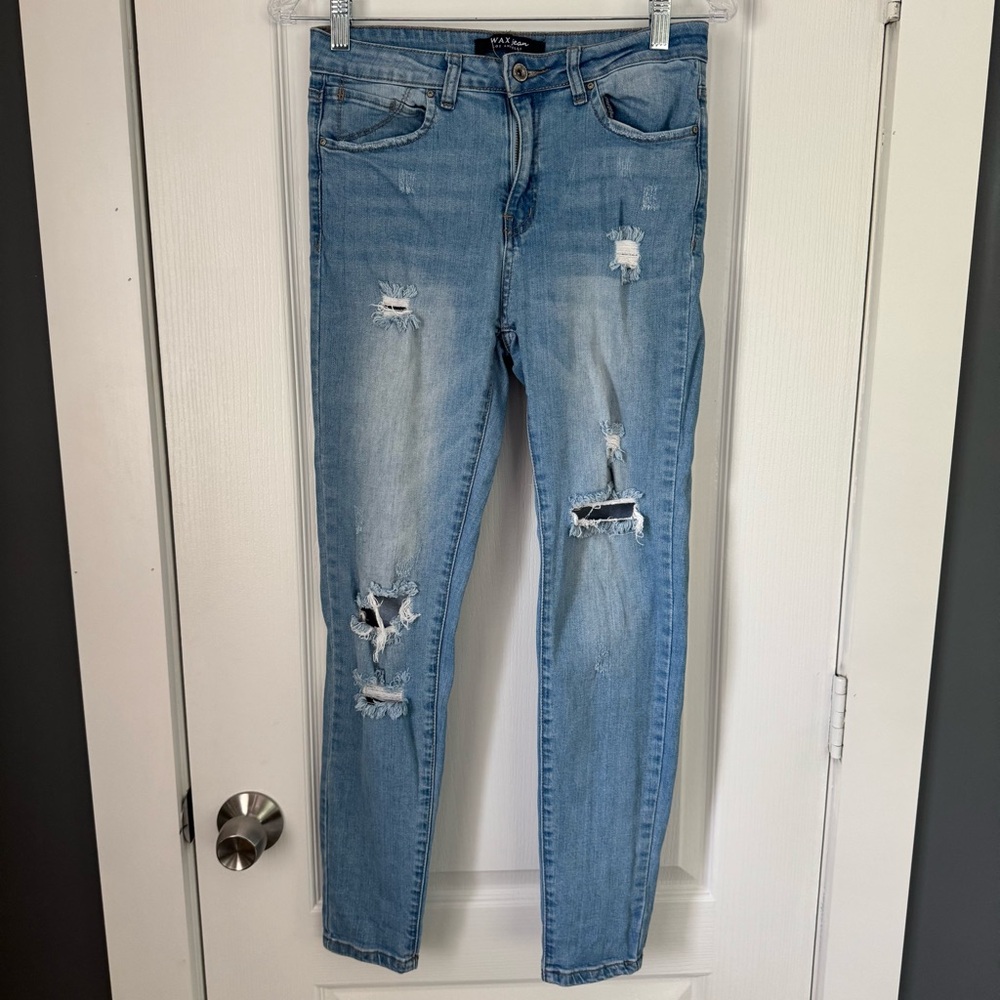 Wax Jean Woman’s Blue Skinny Distressed Cotton Jeans Size 7 Excellent Condition